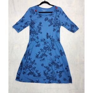 Blue Platypus JD Williams Dress M 8 10 Bird Floral Toile Print Jersey 3/4 Sleeve